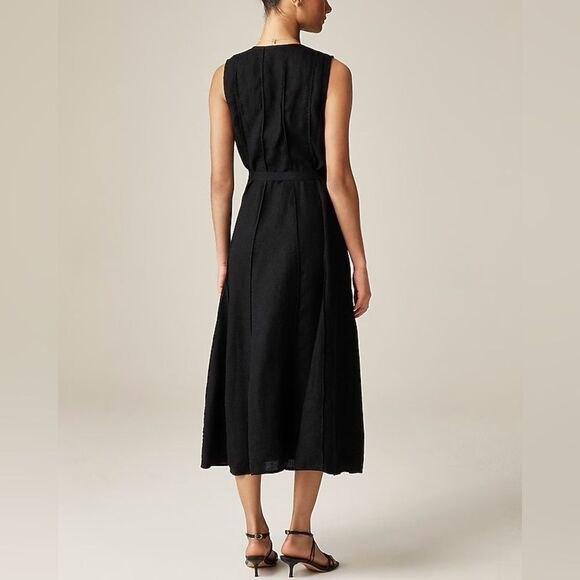 NWT J CREW Seamed linen dress with removable belt in black - Picture 4 of 8